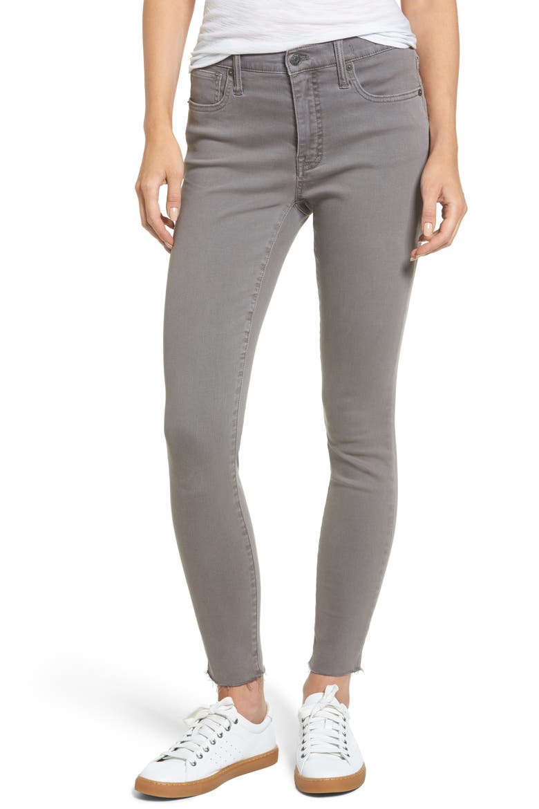 9-Inch High-Rise Skinny Jeans: Raw-Hem Garment-Dyed Edition, Main, color, GREY EVENING