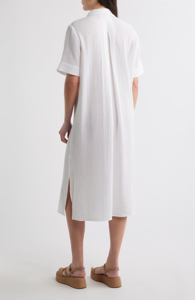 Eileen Fisher Classic Collar Organic Cotton Midi Shirtdress, Alternate, color, White