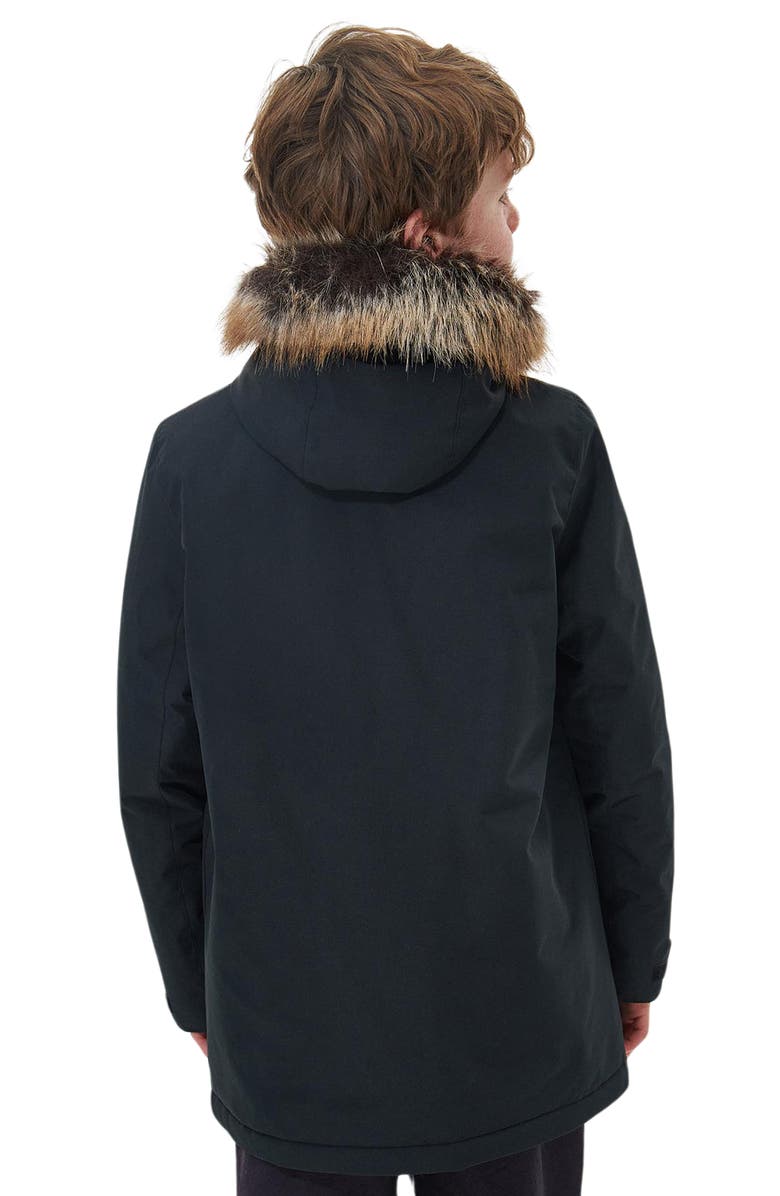 Barbour Kids' Ripley Faux Fur Trim Water Repellent Parka, Alternate, color, Black