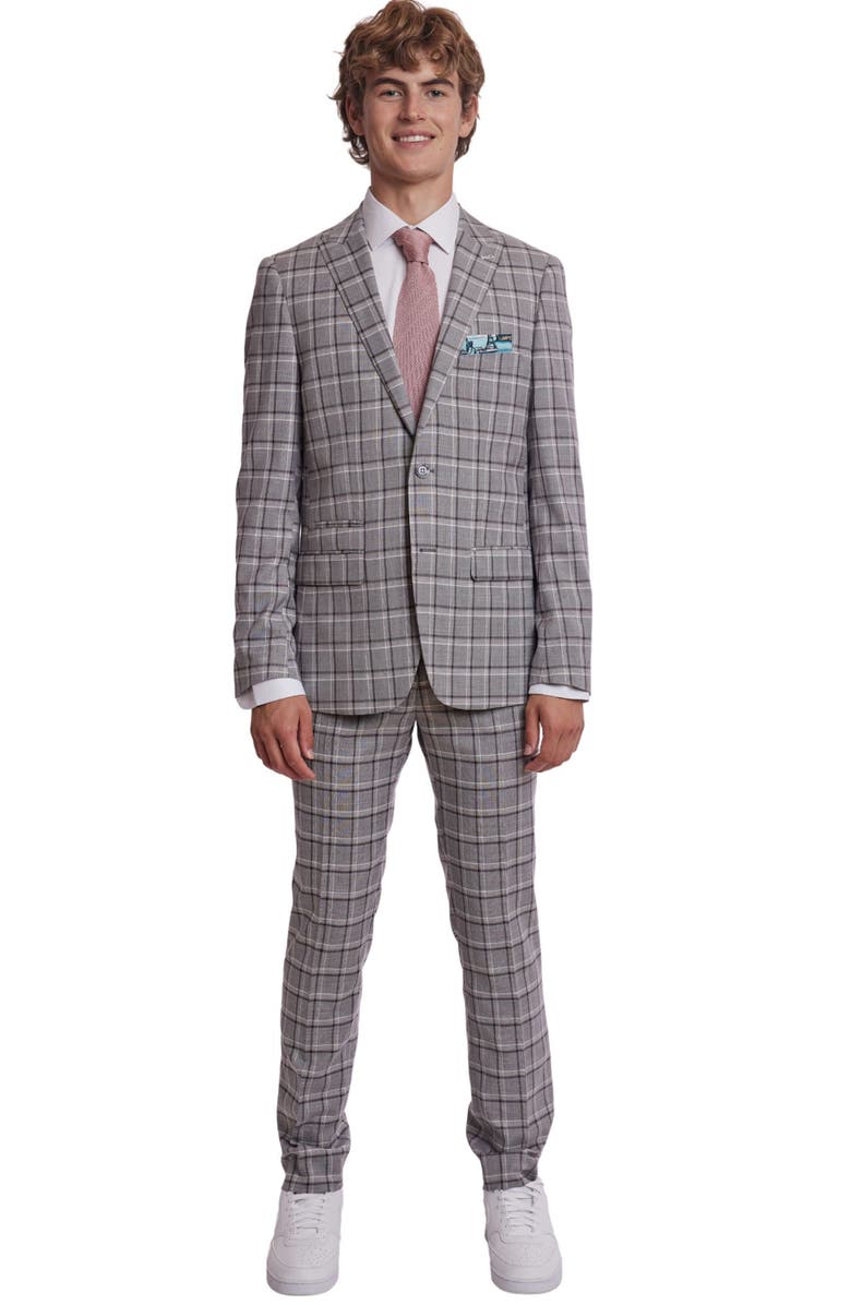 PAISLEY & GRAY Ashton Slim Fit Plaid Sport Coat, Alternate, color, Grey Wht Peach Check