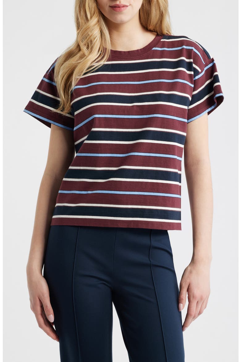 Kelly Stripe Boxy Cotton T-Shirt, Main, color, BURGUNDY MULTI