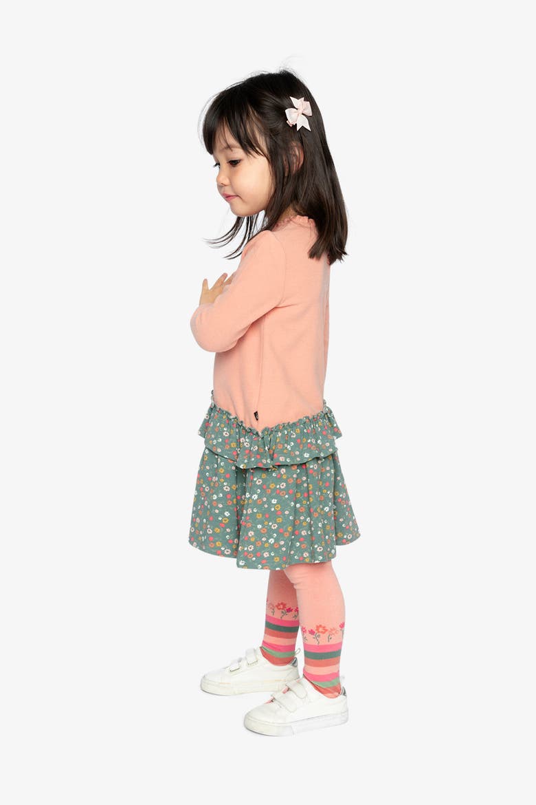Bi-Material Ribbed Bodice Gathered Skirt Dress, Alternate, color, Pale Pink & Green Floral Print
