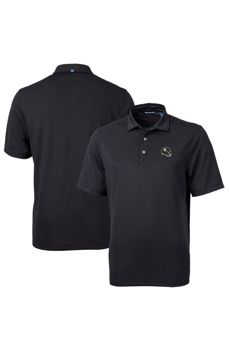 Cutter & Buck Men's Cutter & Buck  Black Pittsburgh Steelers Helmet Virtue Eco Pique Recycled Polo, Main, color, 
