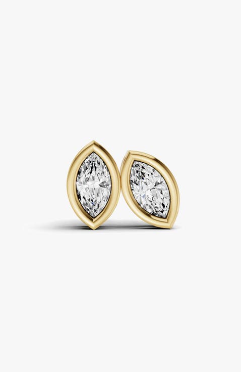 14K Gold Studs 1 Carat Marquise Bezel Solitaire