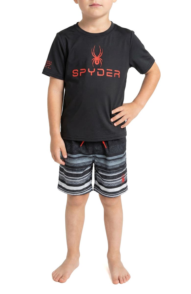 Spyder Kids' Rashguard Top & Swim Trunks Set, Main, color, Caviar