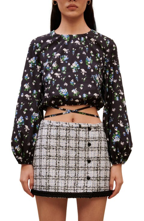 Lovy Floral Stretch Cotton Tie Back Crop Top