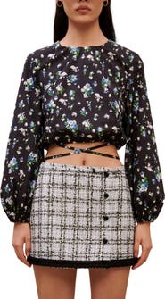 maje Lovy Floral Stretch Cotton Tie Back Crop Top