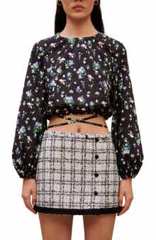 maje Lovy Floral Stretch Cotton Tie Back Crop Top