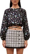 maje Lovy Floral Stretch Cotton Tie Back Crop Top