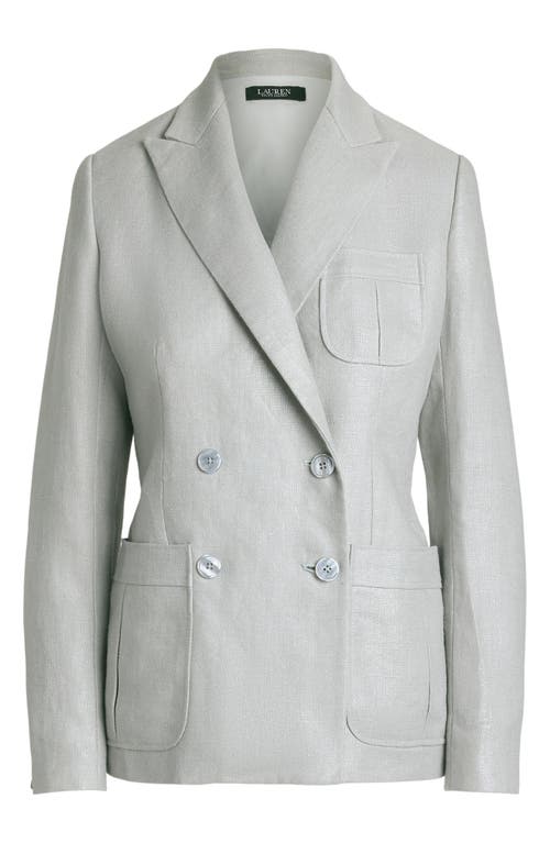 Shop Ralph Lauren Lauren Foil Double Breasted Blazer In Light Blue/silver Foil
