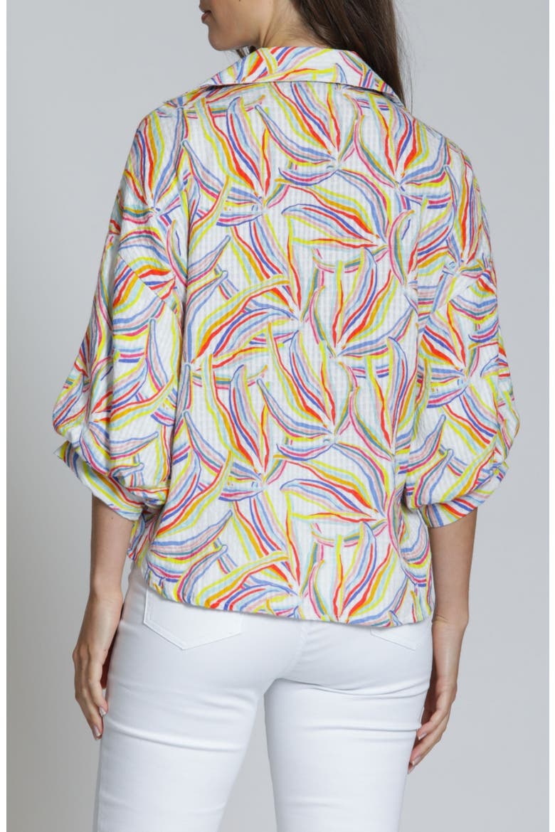 Blouson Sleeve Cotton Blend Button-Up Shirt, Alternate, color, BLUE MULTI