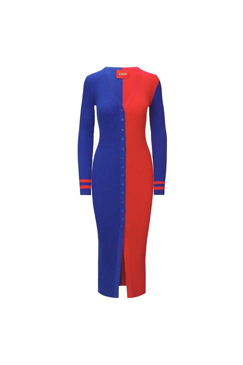 Women's STAUD Royal/Red New York Giants Shoko Knit Button-Up Sweater Dress, Alternate, color, Royal