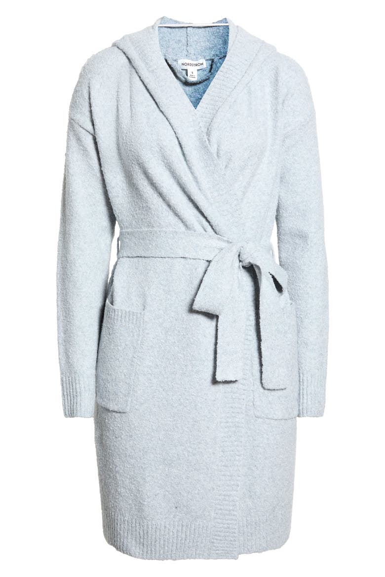 Cloud Soft Hooded Short Robe, Alternate, color, GREY LIGHT HEATHER