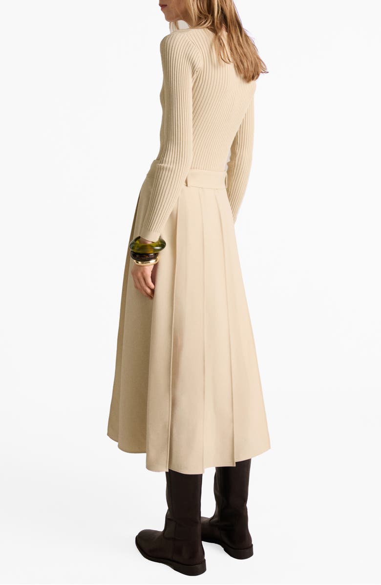 MANGO Paris Long Sleeve Mixed Media Dress, Alternate, color, Ecru