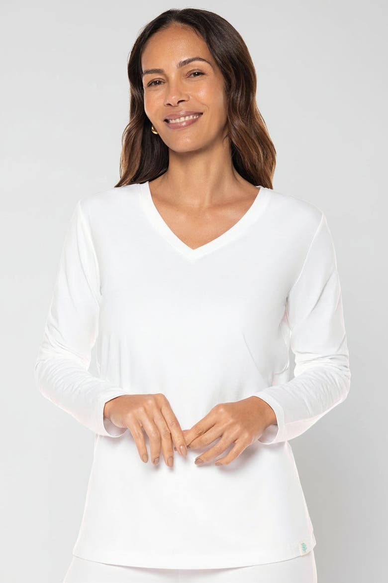 Women's Morada V-Neck Long Sleeve T-Shirt, UPF 50+ Sun Protection, Alternate, color, White