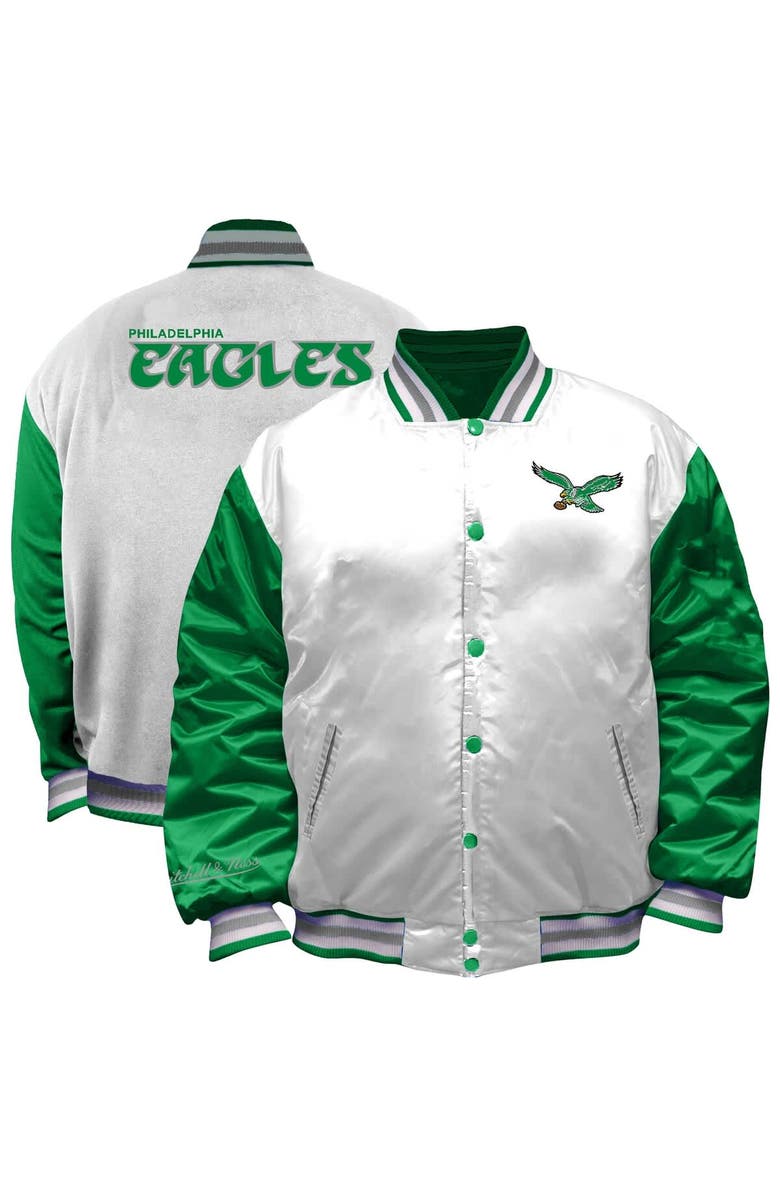 Mitchell & Ness Women's Mitchell & Ness White Philadelphia Eagles Throwback Plus Size Full-Snap Satin Jacket, Main, color, 