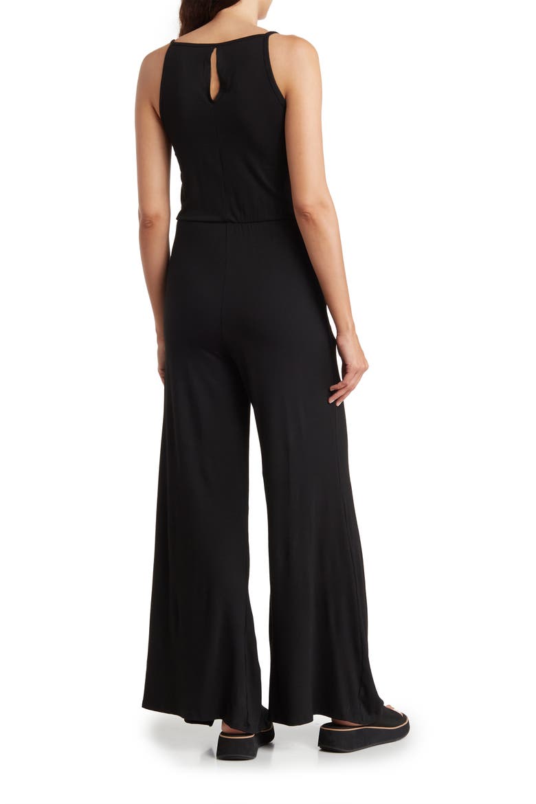 Tie Front Wide Leg Jumpsuit, Alternate, color, BLACK