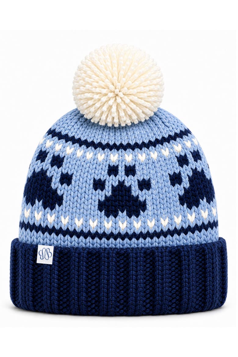 Adult Paw Prints Bobble Hat, Main, color, Blue/Navy/Ivory