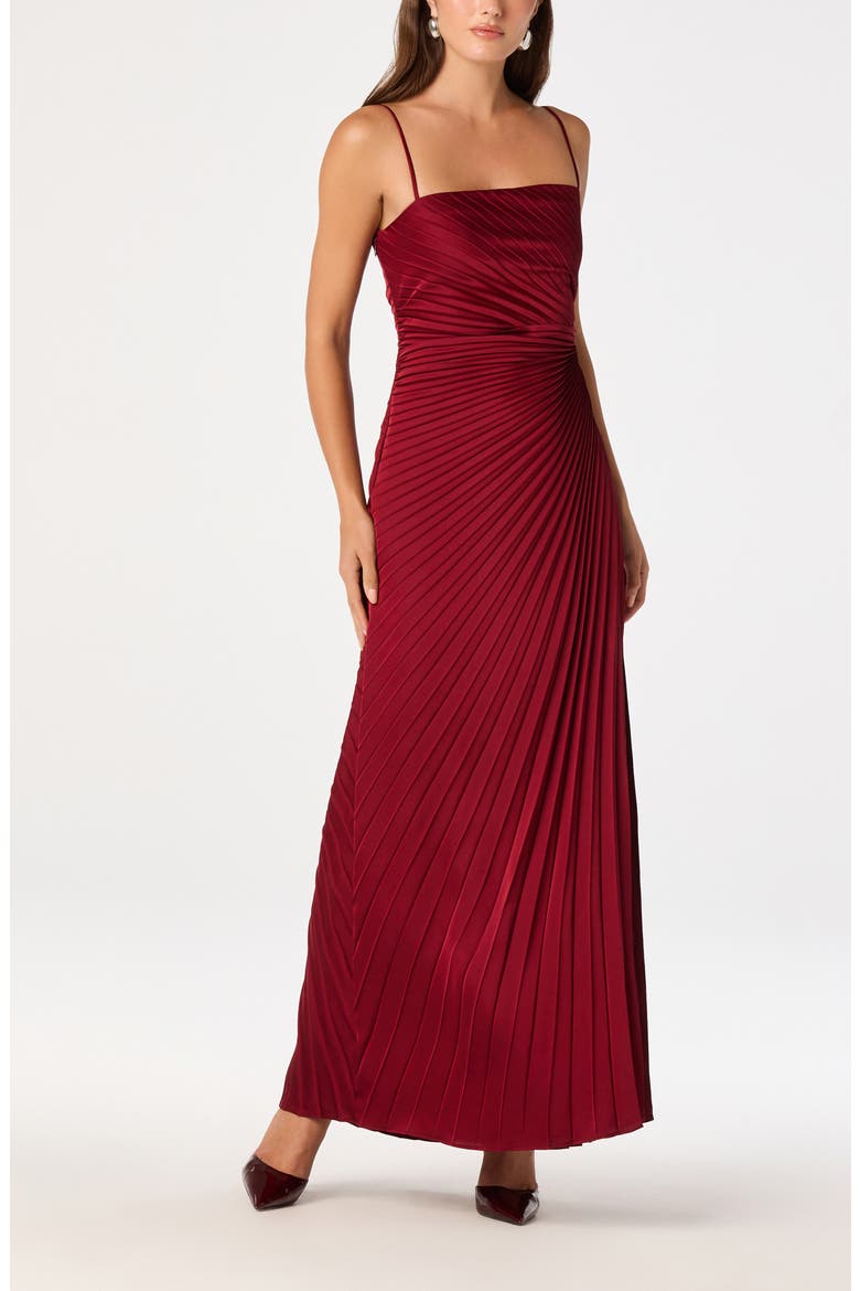 Paulette Pleated Maxi Dress, Alternate, color, WINE