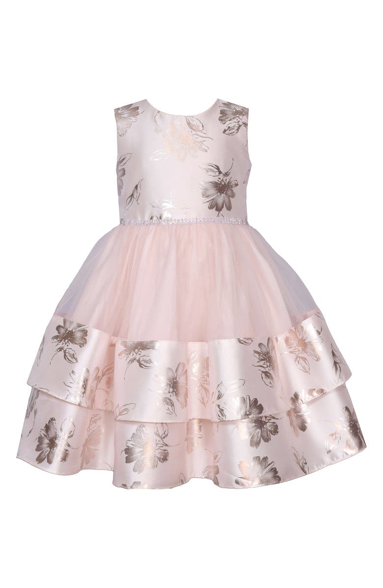 GERSON & GERSON Kids' Metallic Foil Tiered Mikado & Tulle Dress, Main, color, 