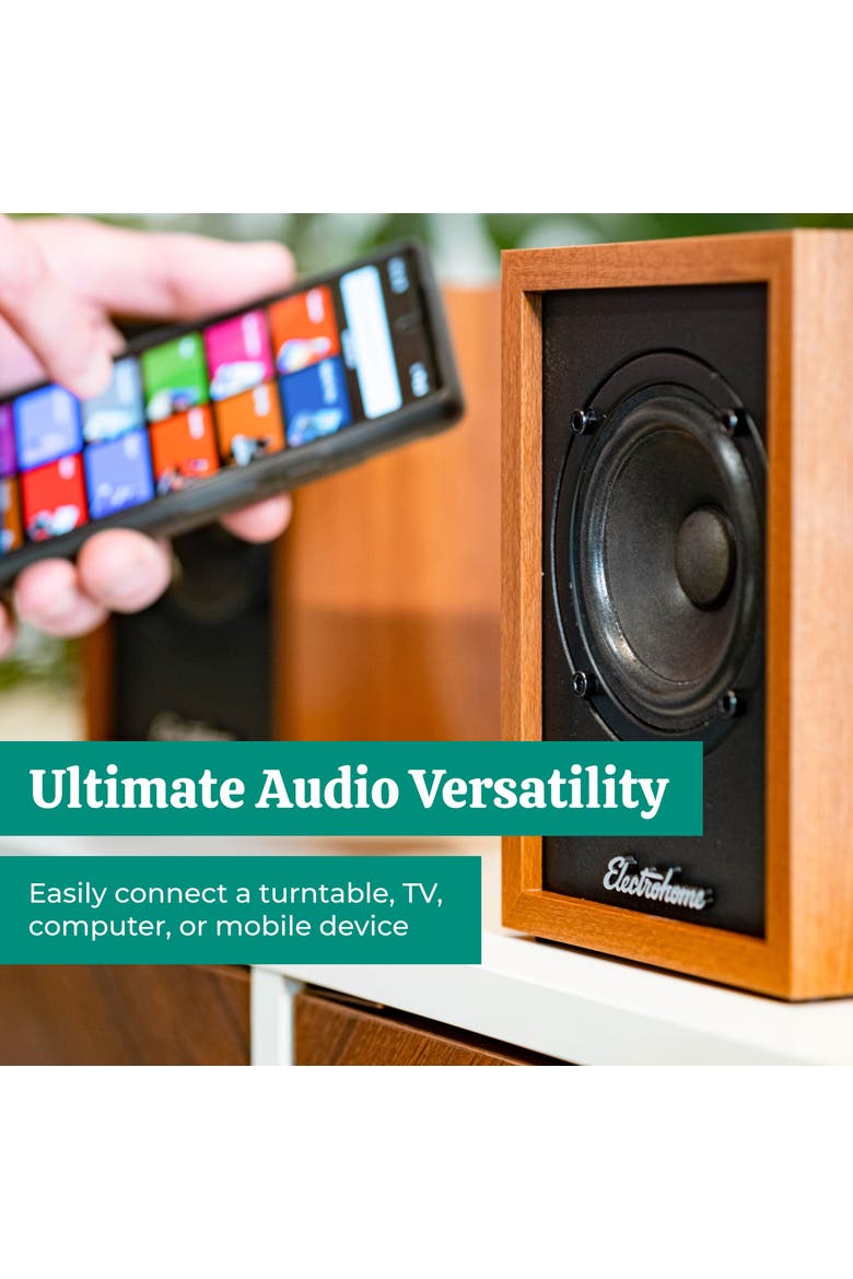 Huntley Powered Bluetooth Bookshelf Speakers, Alternate, color, Teak