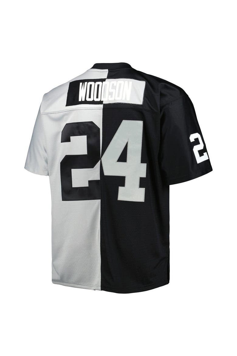 Men's Mitchell & Ness Charles Woodson Black/Silver Las Vegas Raiders Big & Tall Split Legacy Retired Player Replica Jersey, Alternate, color, Black