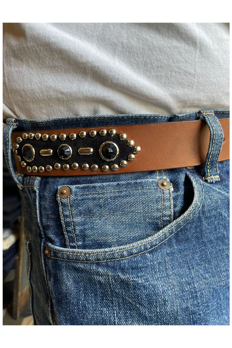 Western Leather Belt with Navajo Buckle, Alternate, color, Silver