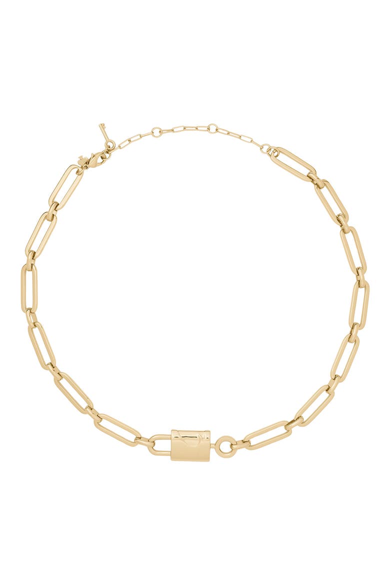 Padlock Paperclip Chain Necklace, Main, color, GOLD