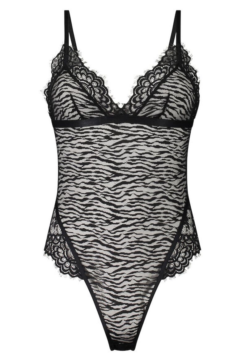 Misio Mesh & Lace Teddy, Alternate, color, CAVIAR