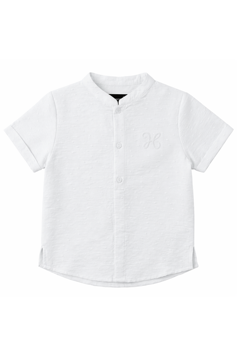 Textured Woven Button Placket Folded Cuff Shirt, Main, color, White