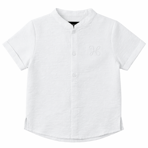 Textured Woven Button Placket Folded Cuff Shirt