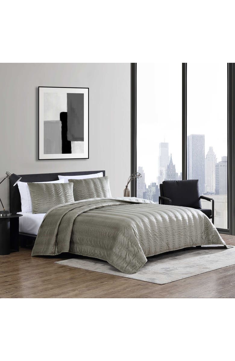 Vera Wang Velvet Linear Stitch Quilt Set, Alternate, color, Silver Leaf