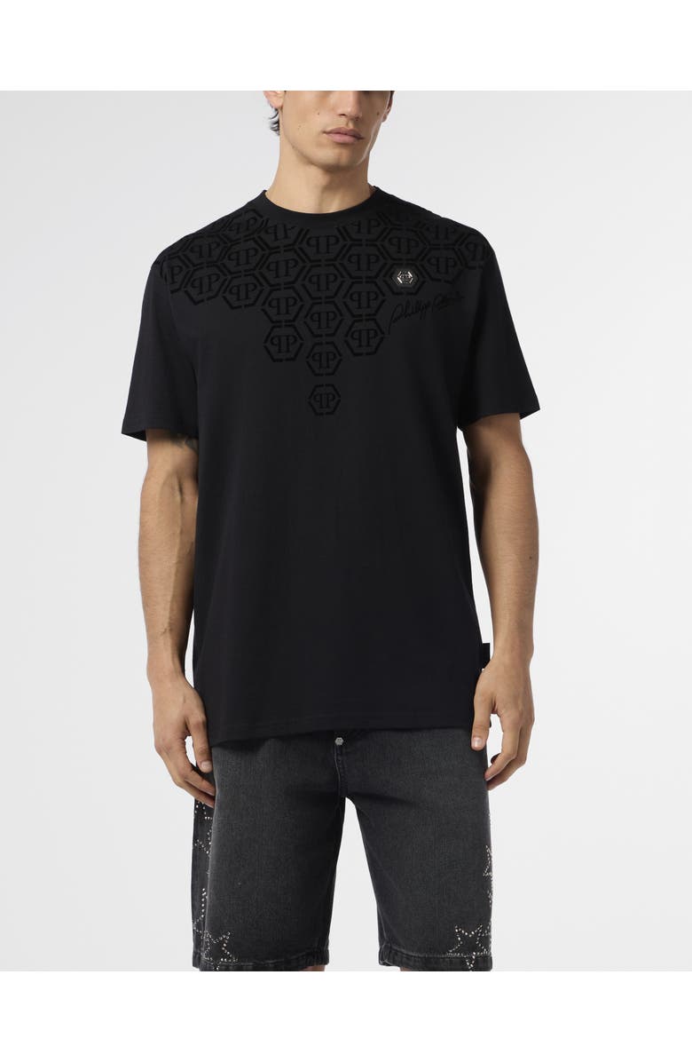 PHILIPP PLEIN Round Neck T-Shirt Degrade Monogram Monogram Men, Main, color, Black