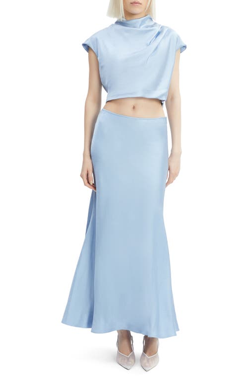 Bardot Auria Draped Satin Crop Top In Soft Blue