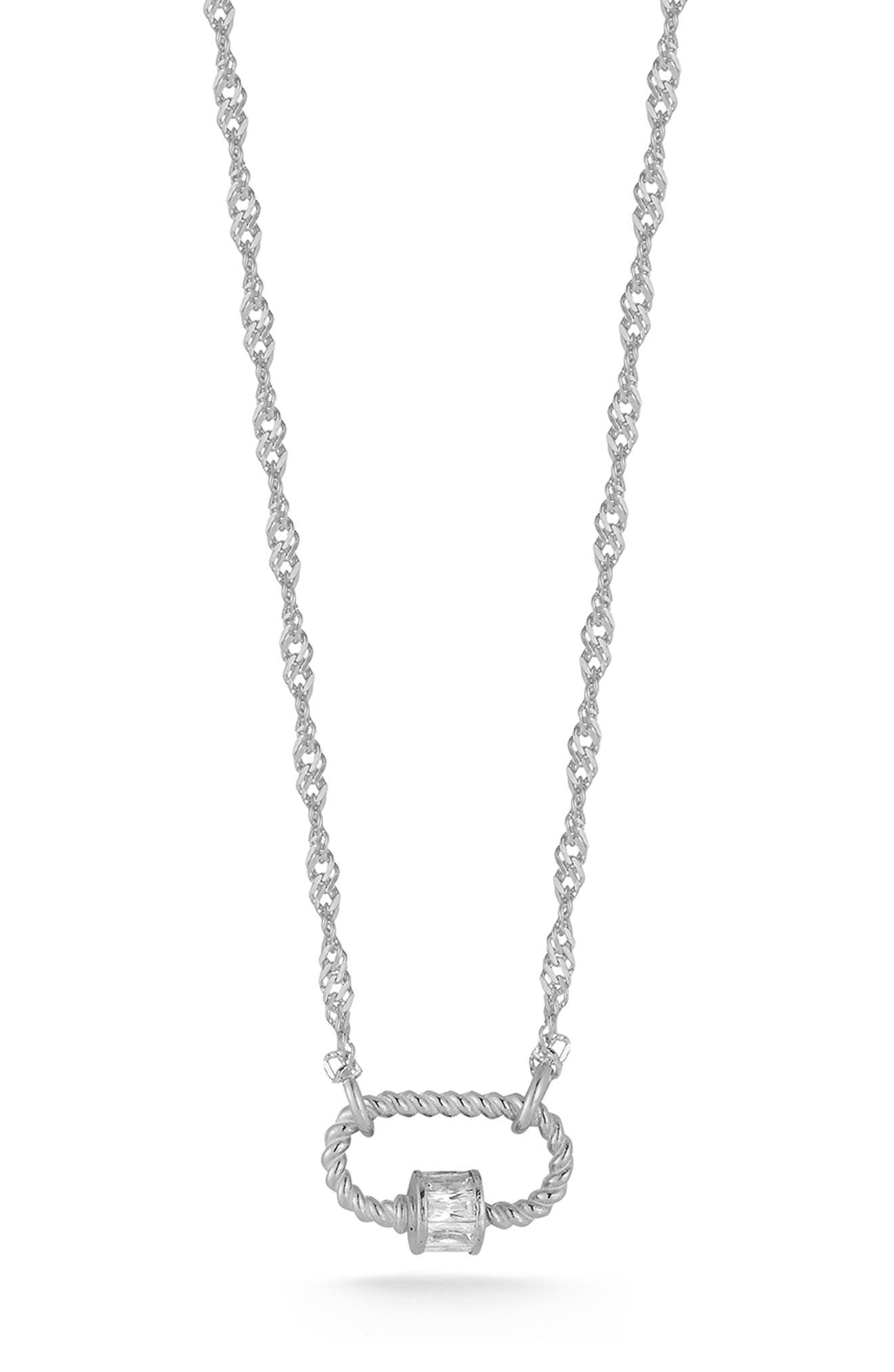 Oval Lock Cubic Zirconia Pendant Necklace