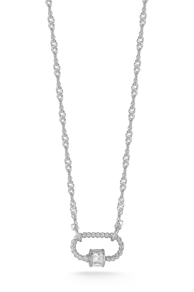 Oval Lock Cubic Zirconia Pendant Necklace, Main, color, SILVER