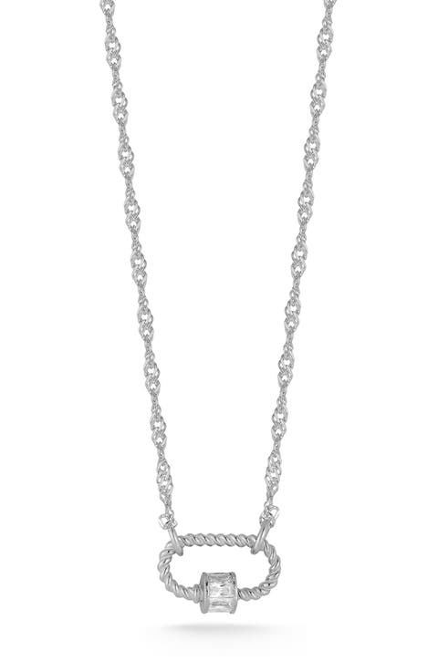 Oval Lock Cubic Zirconia Pendant Necklace