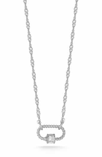Oval Lock Cubic Zirconia Pendant Necklace