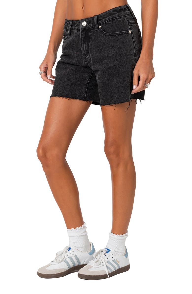 EDIKTED Tomboy Low Rise Cutoff Denim Shorts, Alternate, color, Black-Washed