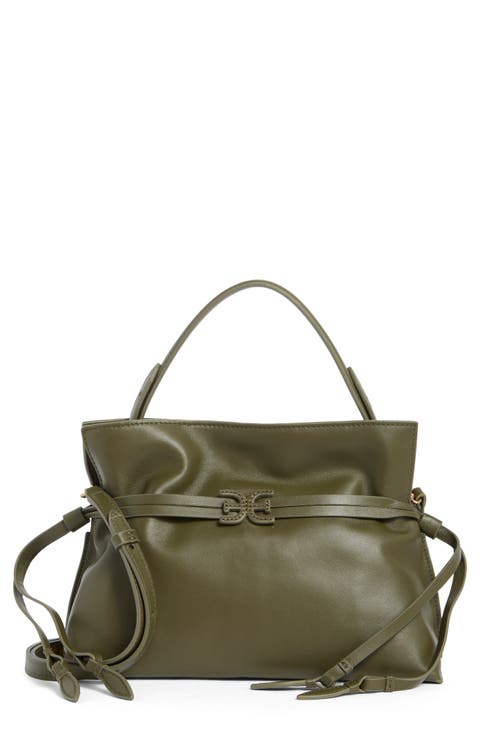 Small Poppy Drawstring Leather Crossbody Bag