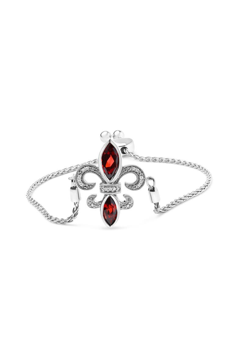 Silver Garnet & Diamond Accent Fleur De Lis Bracelet, Main, color, White