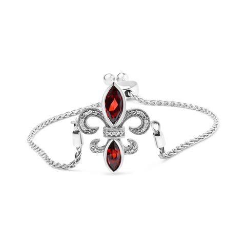 Silver Garnet & Diamond Accent Fleur De Lis Bracelet