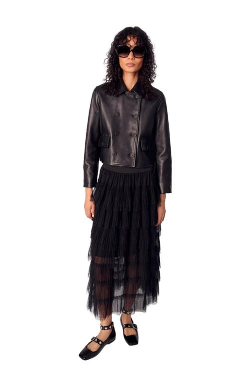 Maje Tulle Midi Skirt In Black