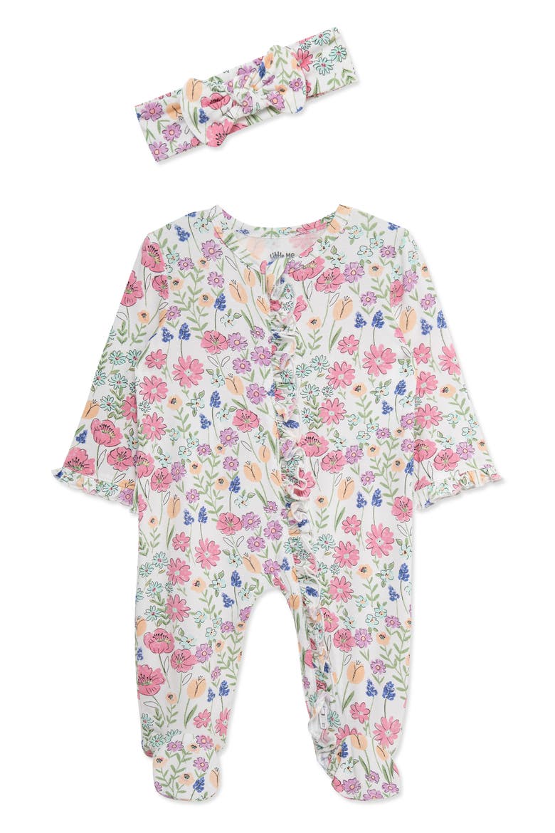 Meadow Floral Stretch Viscose Zip Footie & Headband (Nordstrom Exclusive), Main, color, PINK