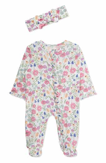 Little Me Meadow Floral Stretch Viscose Zip Footie & Headband