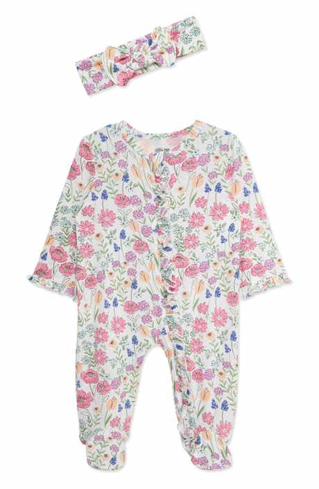 Little Me Meadow Print Zip Footie & Headband