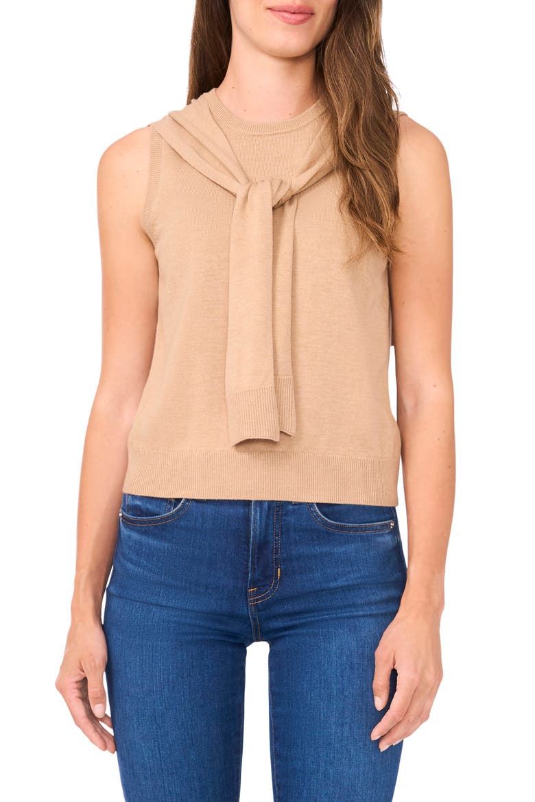 Shoulder Wrap Detail Sleeveless Sweater, Main, color, NOMAD CAMEL