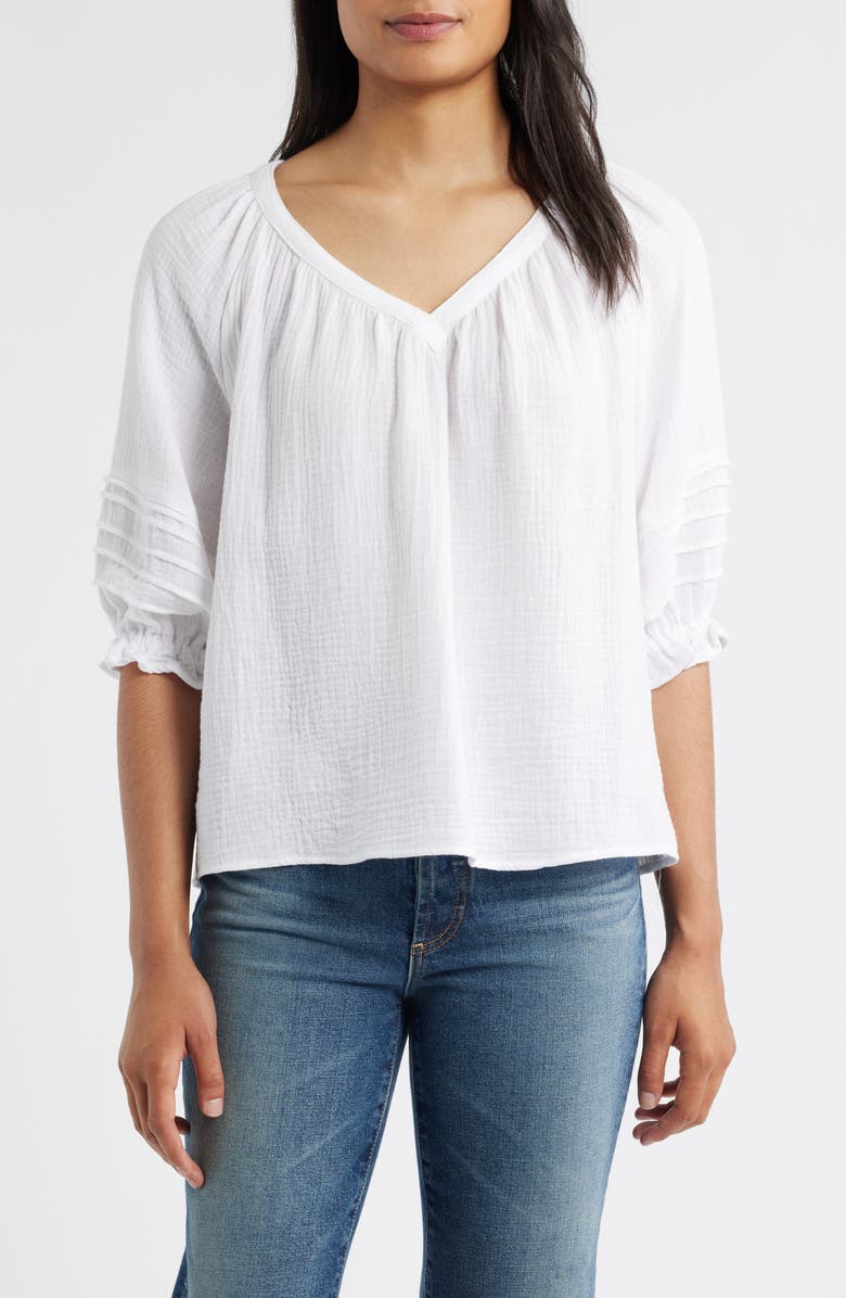Two by Vince Camuto Cotton Gauze Puff Sleeve Top, Main, color, 