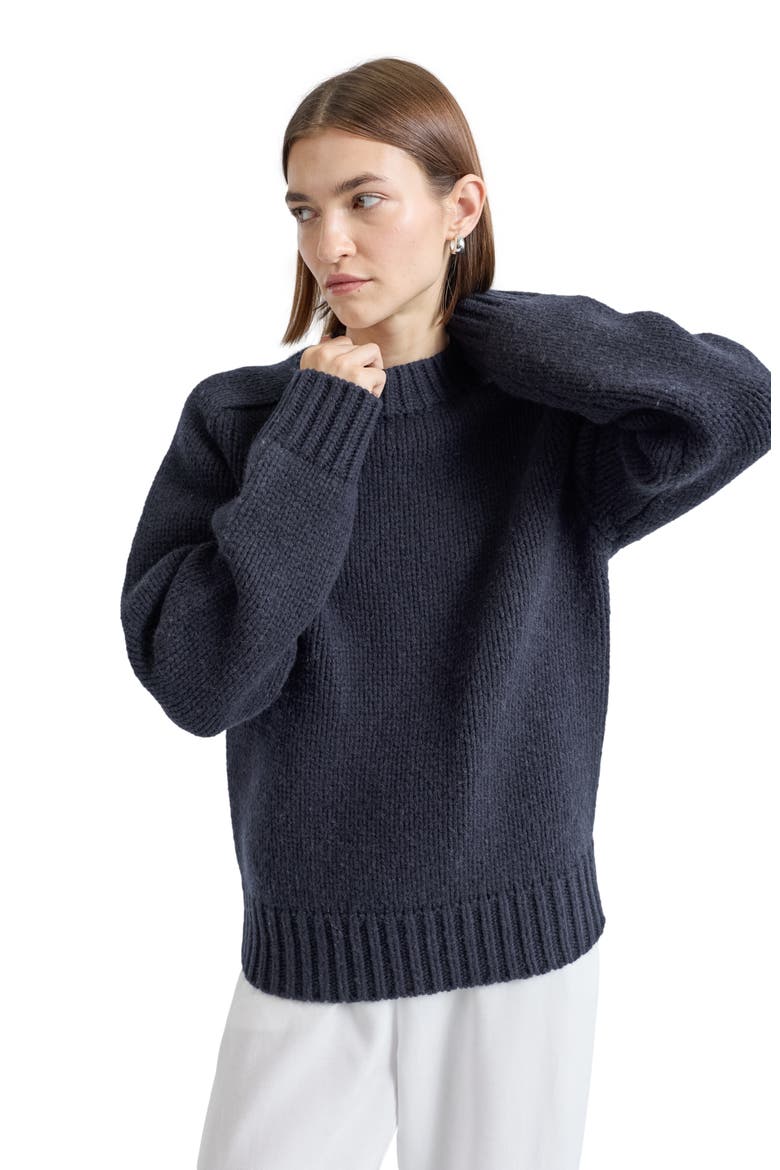 Knit Wool Crewneck Sweater, Alternate, color, Dark Navy
