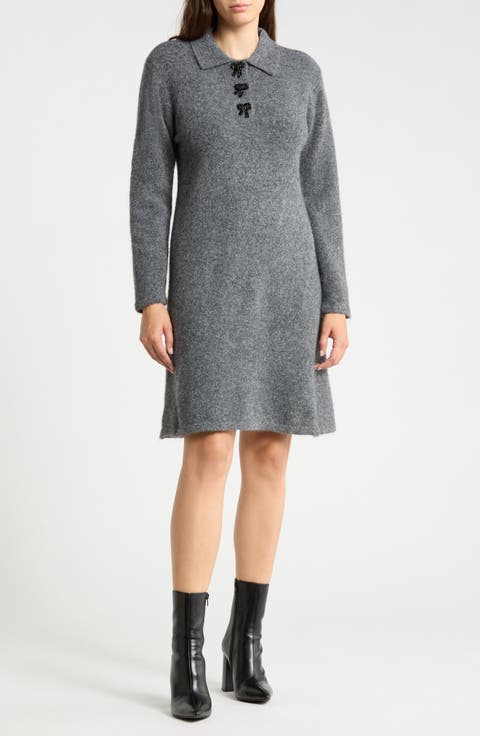 Collared Long Sleeve Sweater Dress